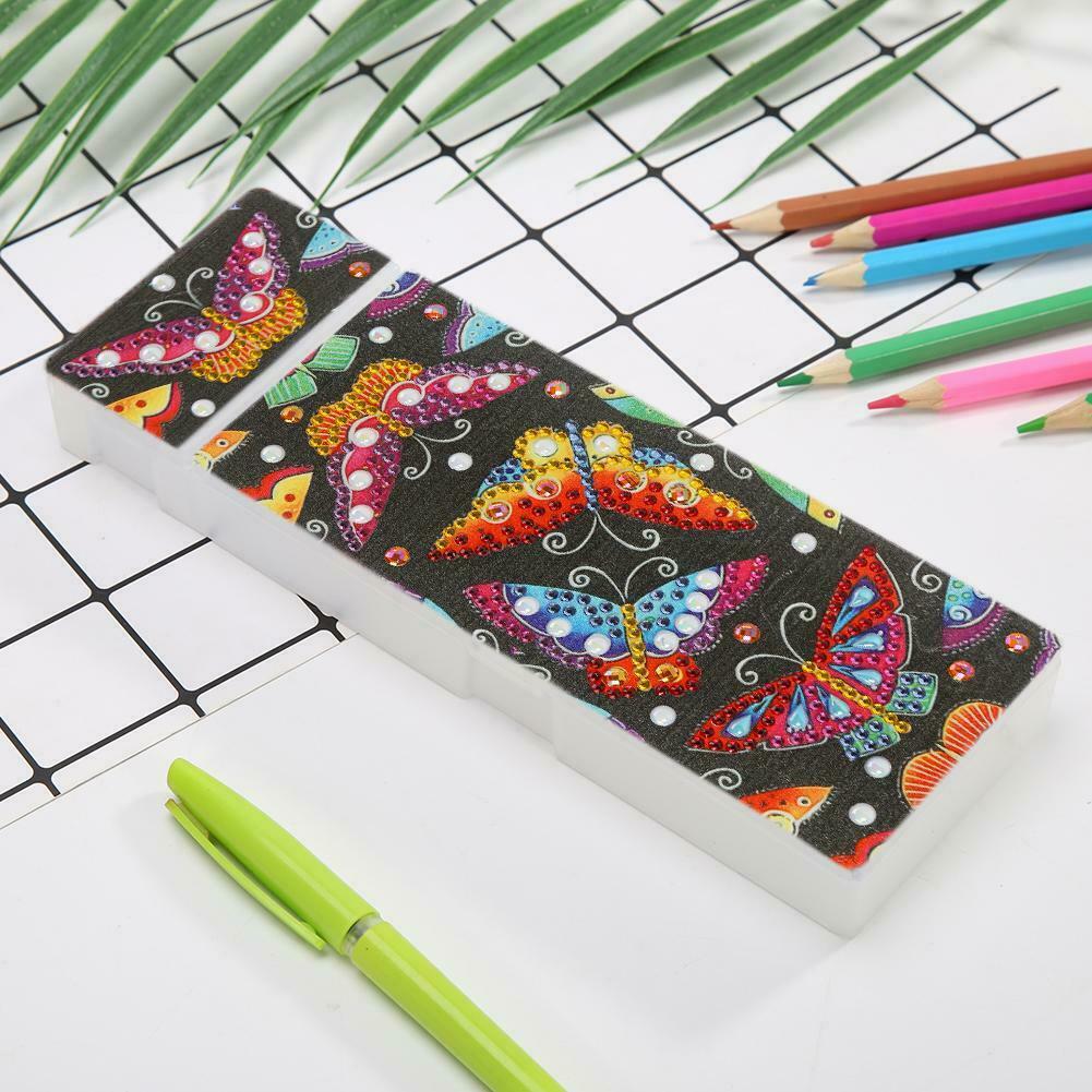 DIY Butterfly Special Shaped Diamond Painting 2 Grids Pencil Storage Case @