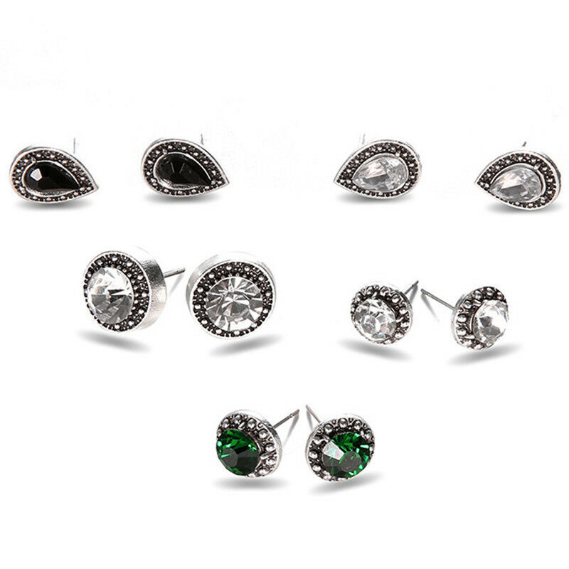 5Pair/Set Boho Water Drop Crystal Rhinestone Stud Earrings Women Part.l8