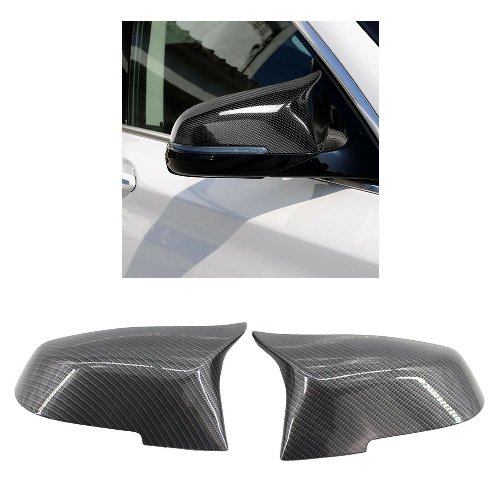 2 Pcs Carbon Fiber Style Rear Mirror Cover Caps for BMW E84 F20 F21 F22 F30