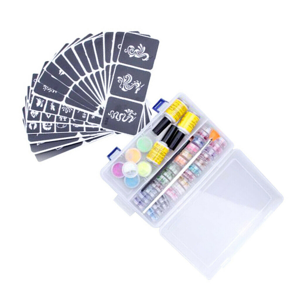 Face Hair Eye Makeup Iridescent Shiny Sparkling  Powder Tattoo Stencils Kit