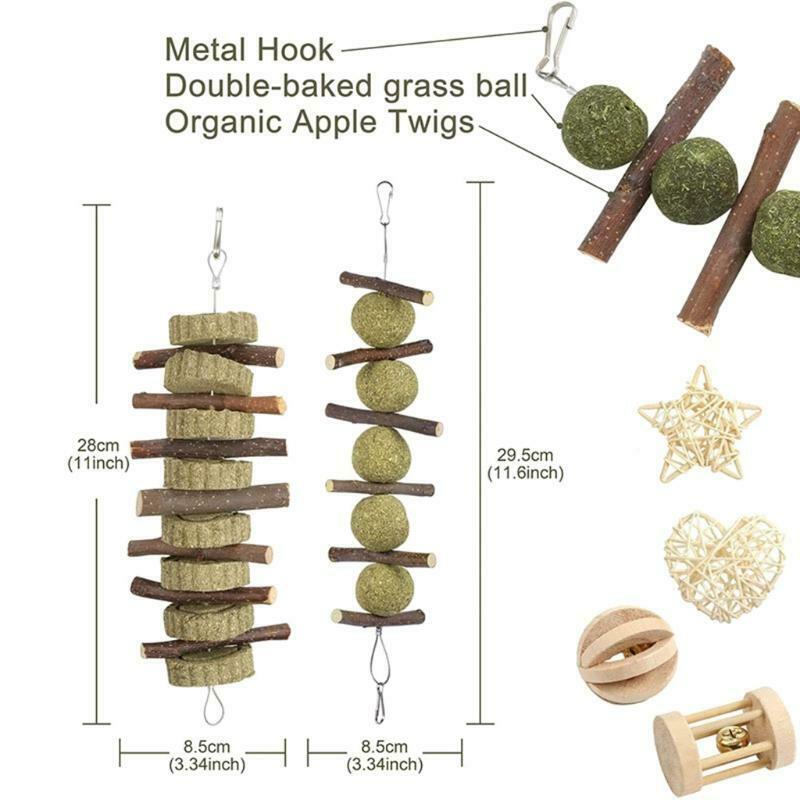 Wood Chew Toys Set Timothy Grass Hay Treat for Degu Bunny Cage Accessories