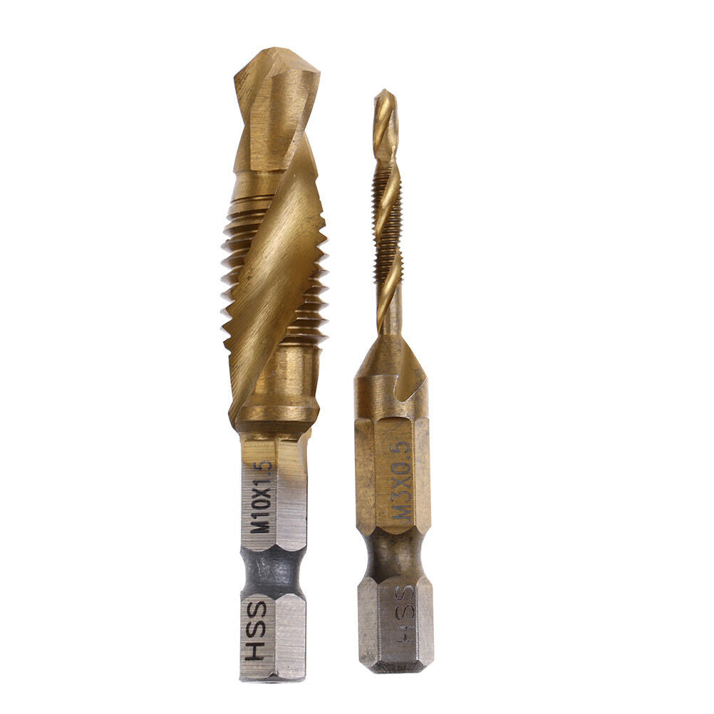 6pcs Hex Shank Titanium Plated Screw Thread Drill Bits Set Compound Tap M3-  Qx
