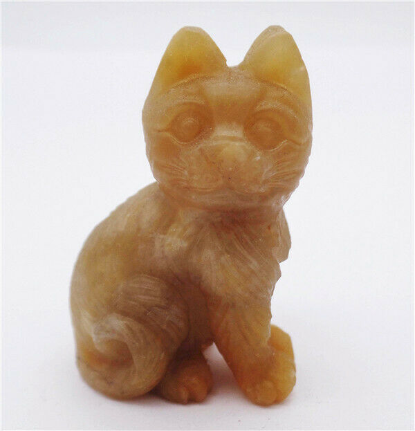 48x32x20mm Natural Yellow Aventurine Carved Cat Decoration Statue Decor HH7660