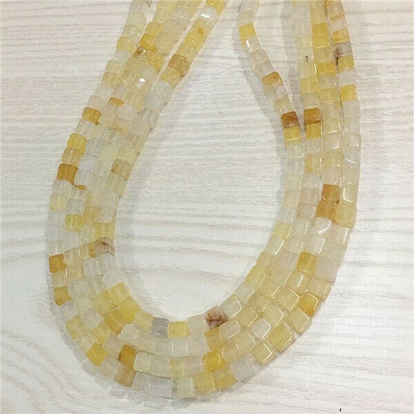 1 Strand/62Pcs 6x6mm Natural Yellow Jade Cube Spacer Loose Beads 15.5inch HH720