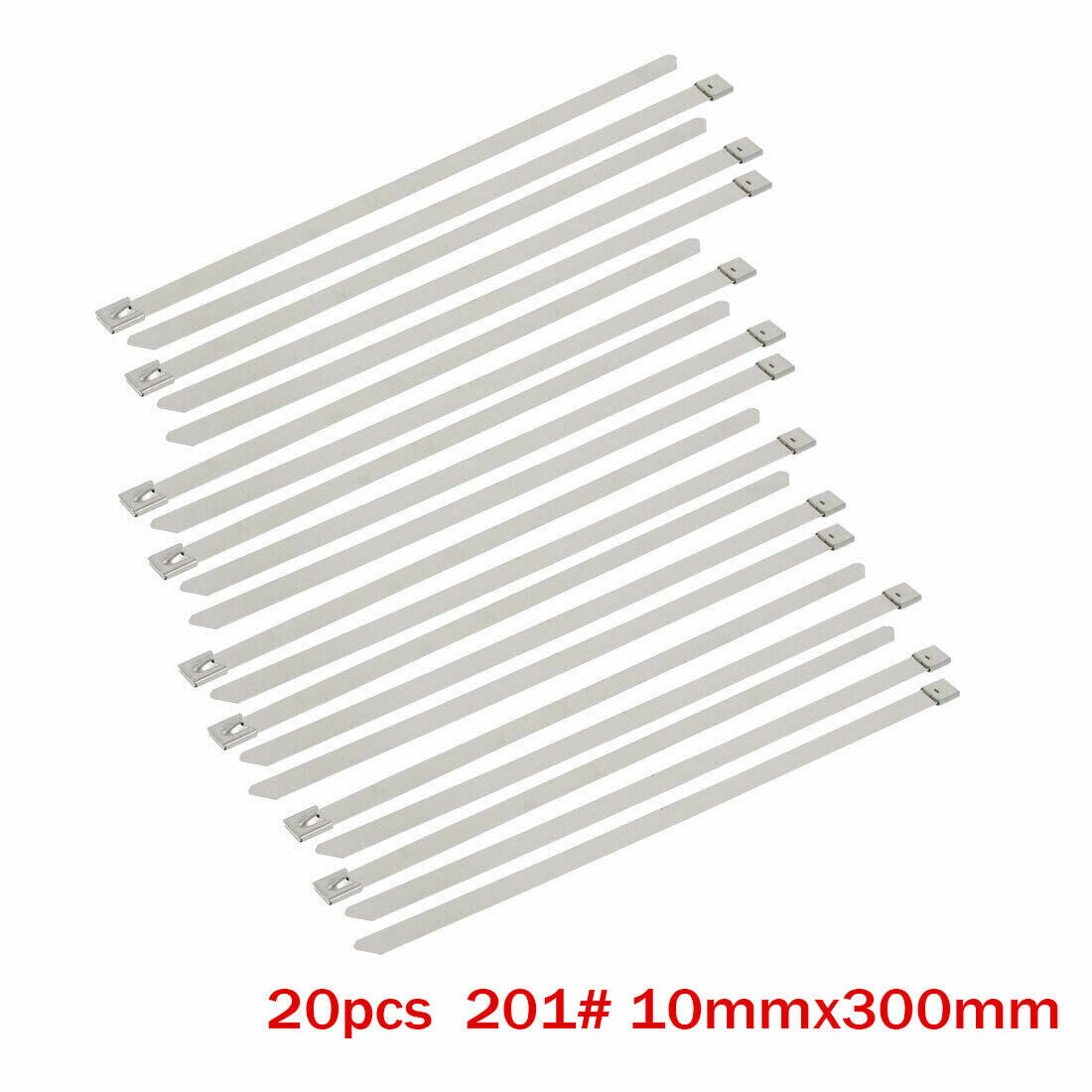 20pcs 10mmx300mm Stainless Steel Locking Cable Ties Heat Wrap Exhauast 201 Grade