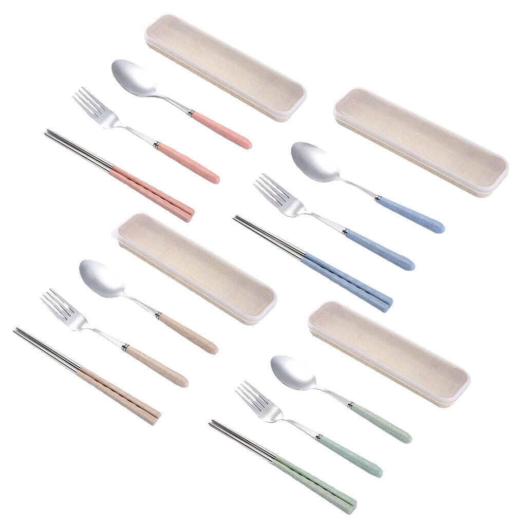 three-piece outdoor camping fork spoon chopsticks Flatware set  Pink