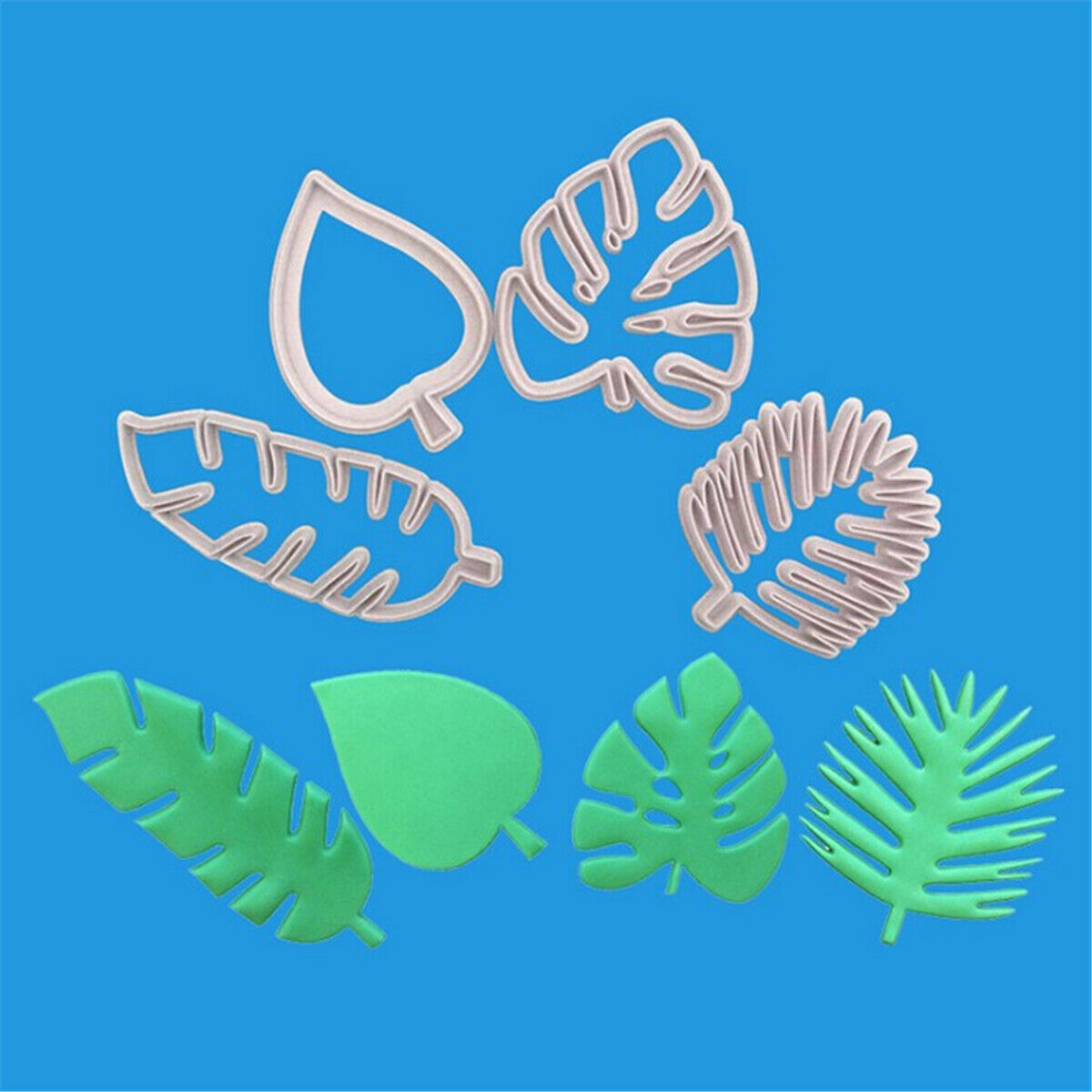 4Pcs Tropical Leaf Fondant Cake Mold Embossed Candy Biscuits Cookie Cutter Mould