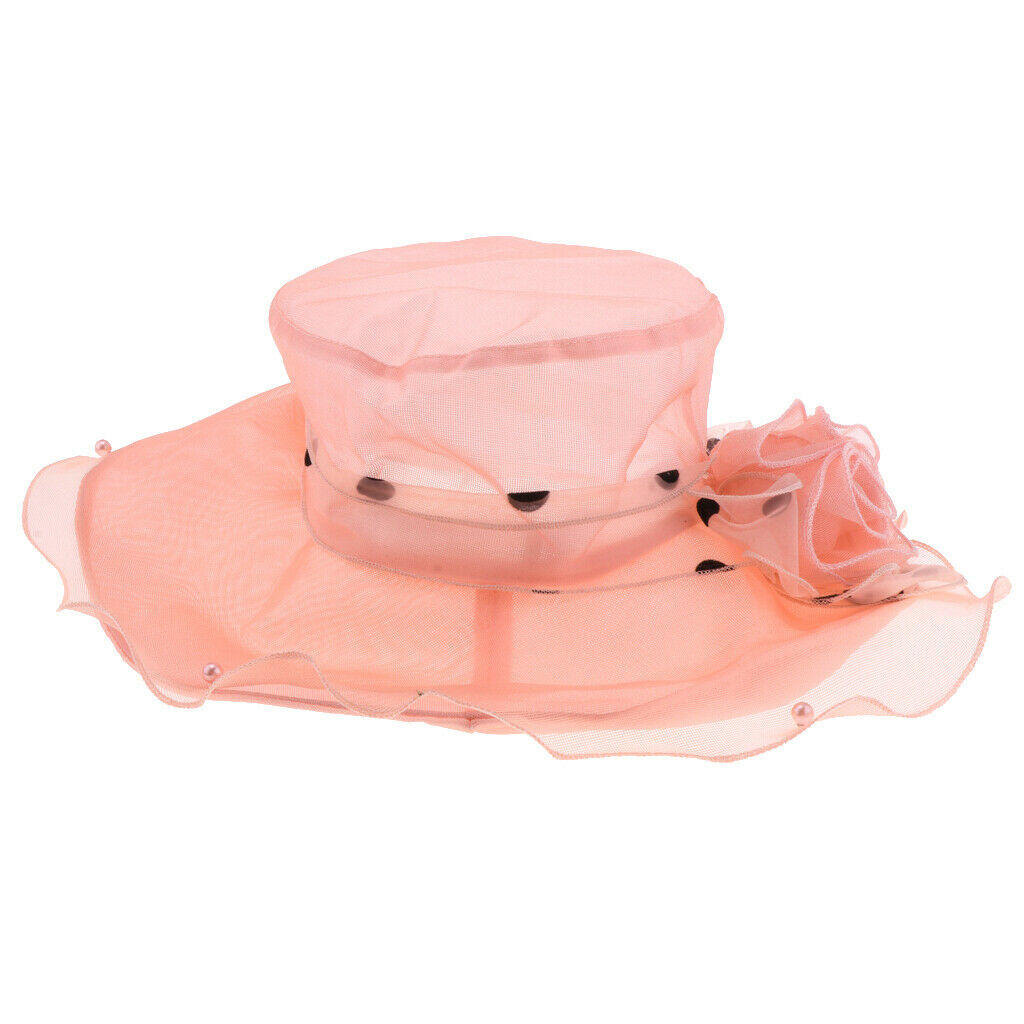 Women Lace Wide Brim Sun   Wedding Church Beach Derby Hat Orange
