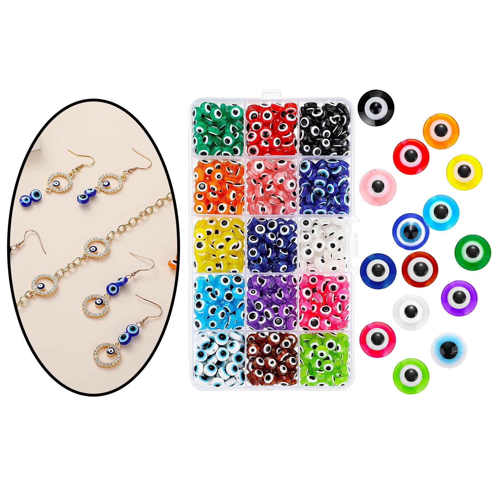 450Pack Evil Eye Lampwork Beads 8mm Round Stripe Spacer Beads Charms DIY