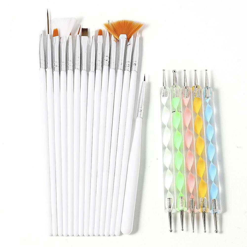 US 20Pcs Nail Art Gel Design Pen Painting Polish Brush Dotting Drawing Tools Kit