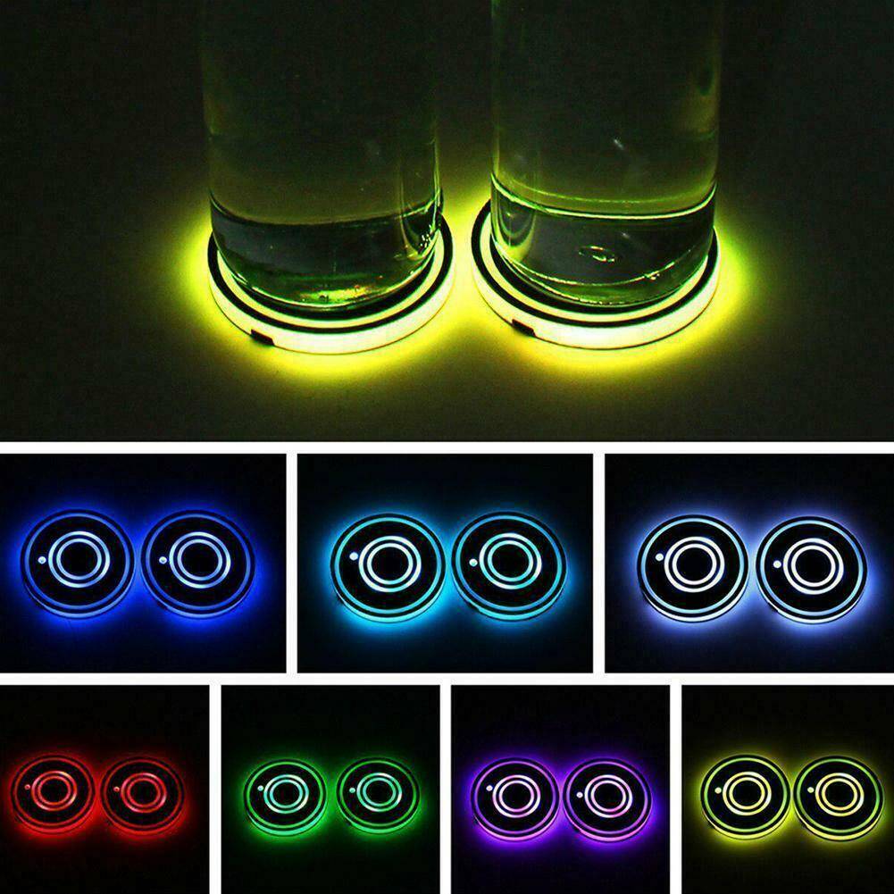 2Pcs LED Car Auto Cup Holder Pad Mat Atmosphere Interior Lights Universal Hot