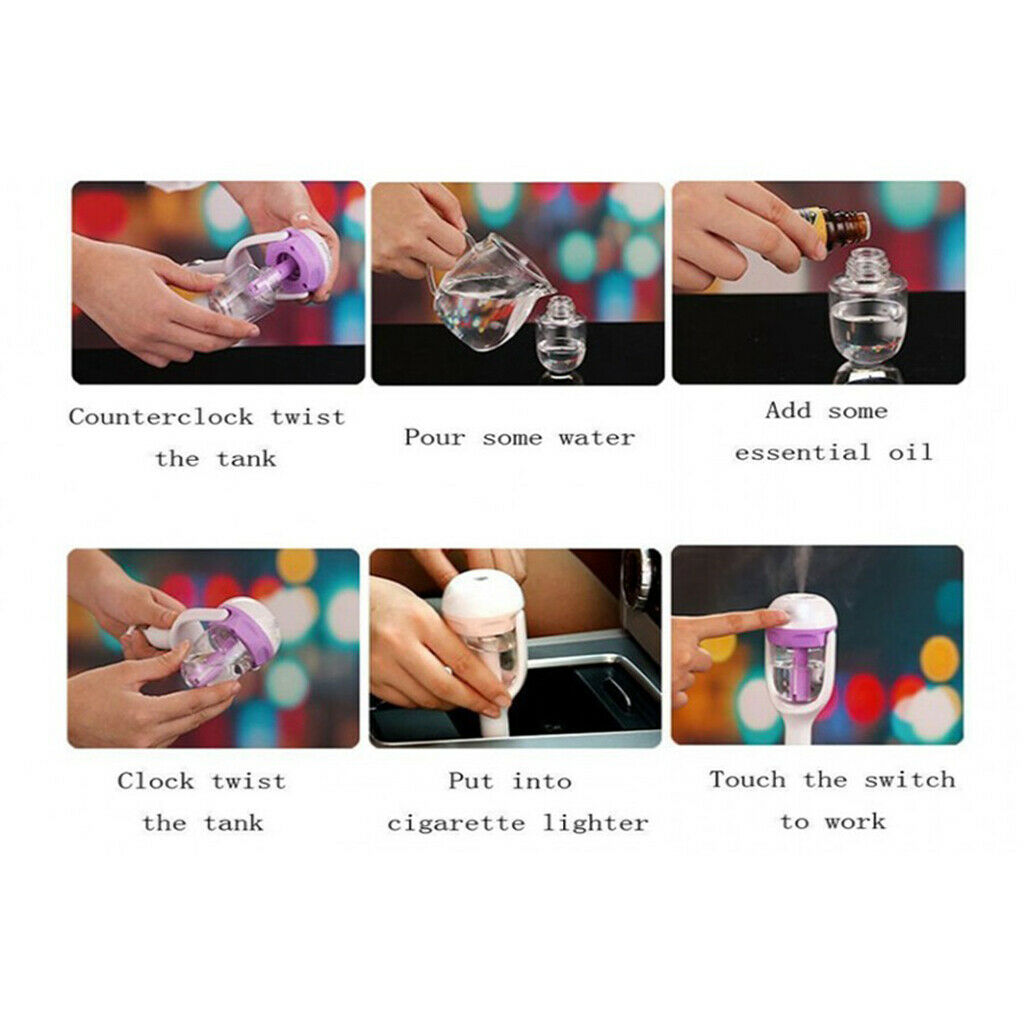 Universal USB Car Air Humidifier Aroma Diffuser For All Vehicles Purple