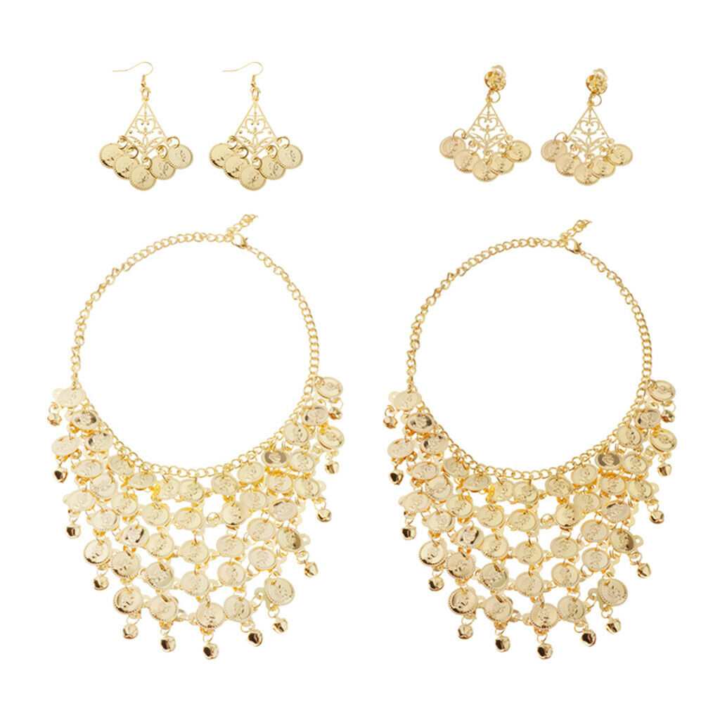 2 Set Women's Tribal Gypsy Belly Dance Jewelry Set Necklace Earrings Party