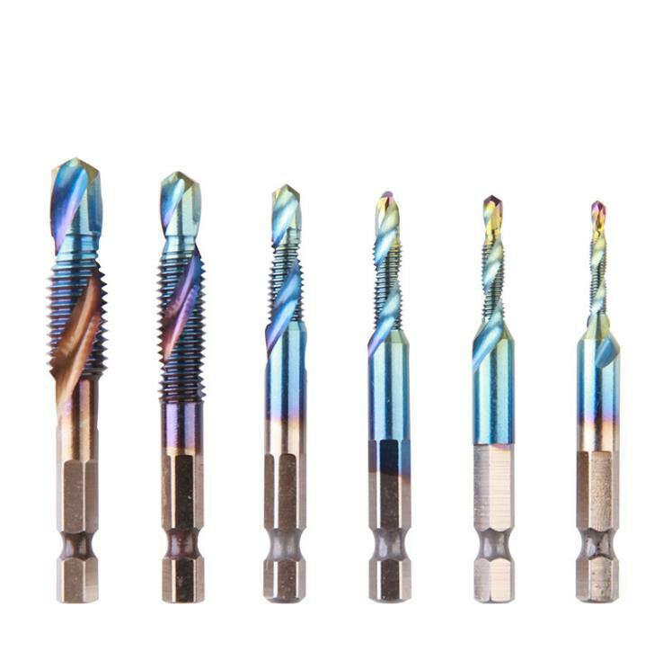 1/4" HSS Hex Shank Titanium Plated Screw Thread Drill Bits Set M3- M10 Tap 12Pcs