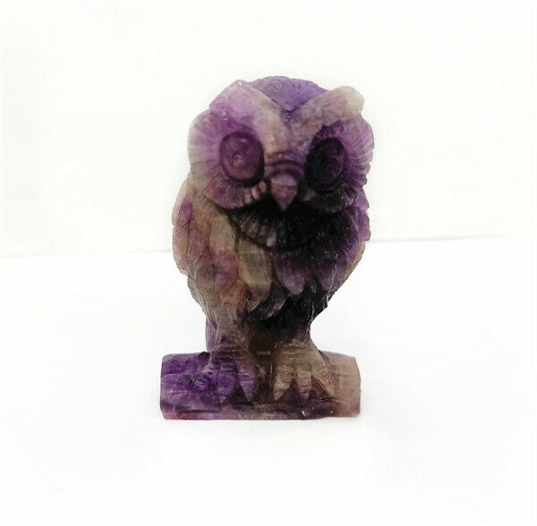 34g 48x28x12mm Natural Purple Amethyst Carved Owl Decoration Statue Decor HH7544