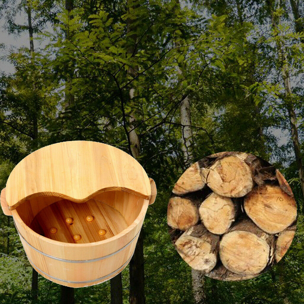 Wood Foot Basin Tub Feet Bath Soaking Bucket 6 Row Dual Foot Massager Roller