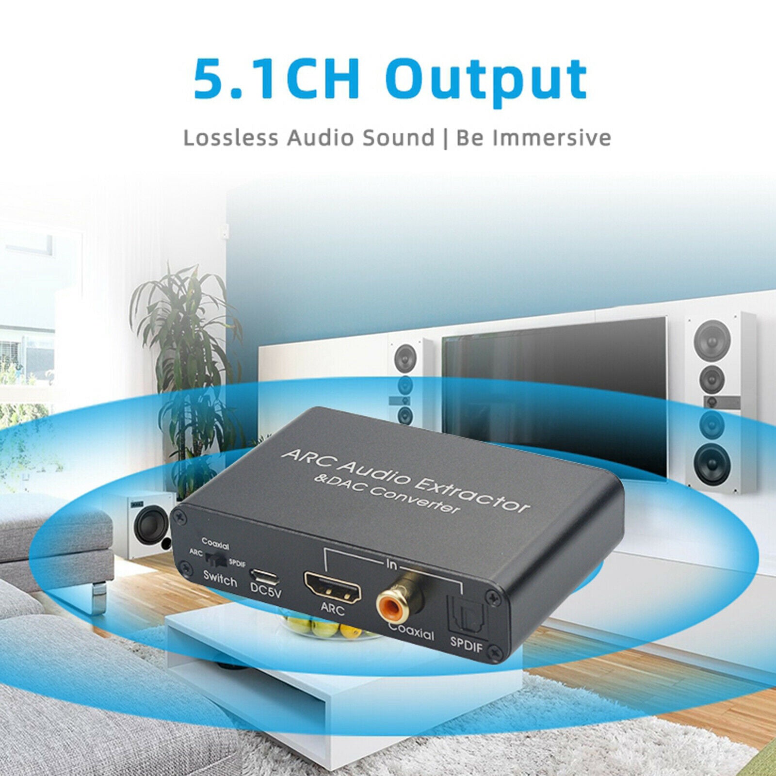 Aluminum   ARC Audio Extractor Adapter & DAC Converter for Home Theater