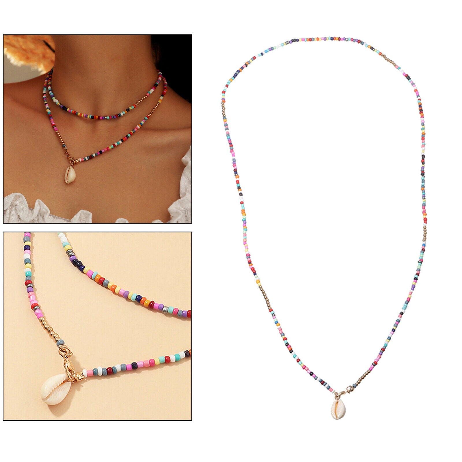 Ladies Girls Alloy Trendy Beads Colorful Shell Necklace Beach Chain Fashion