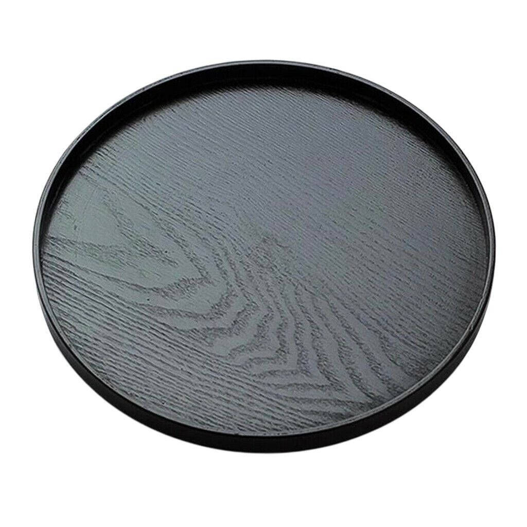 Serving Tray Wood Breakfast Dish Plate Platter Home Server Black 33cm