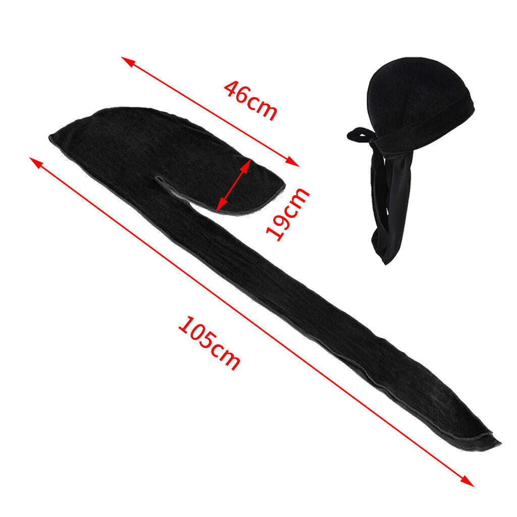 Unisex Velvet Bandana Durag Headwear Pirate   Wrap Hat Long Tail Turban Soft