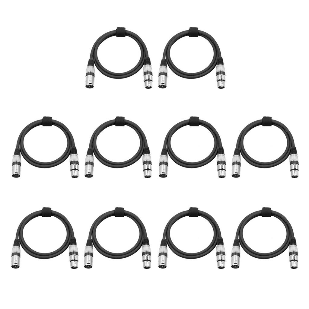 10 Pieces PVC Black XLR Male To XLR Female Microphone Cable 24AWG 2m/6.56ft.