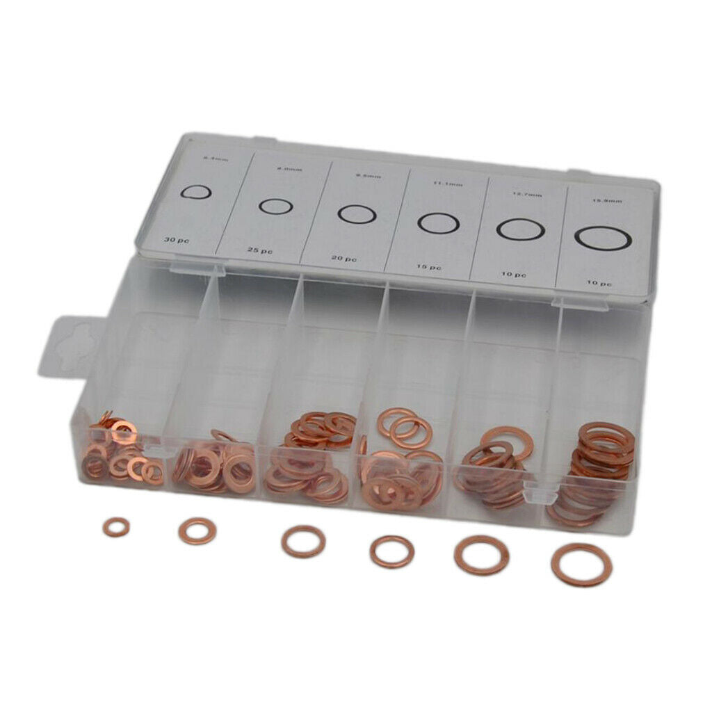 110Sets Solid Copper Washers Assorted Seal Flat Ring Hardware kit Durable