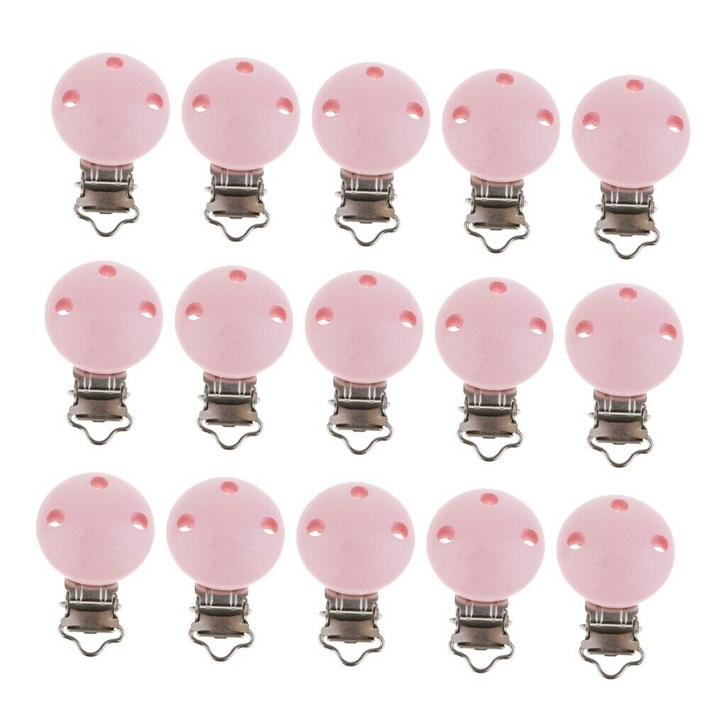 15pcs Baby Wooden Soother Clips Nursing Accessories Beech Clips Holes Pink