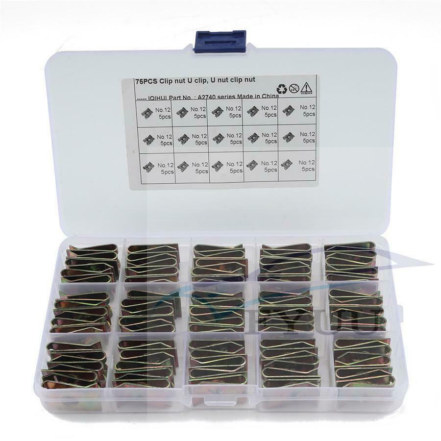 75PCS Speed Fasteners Screw Size 4,6,8,10,12,14 U Clips Spire Captive Nut Clip