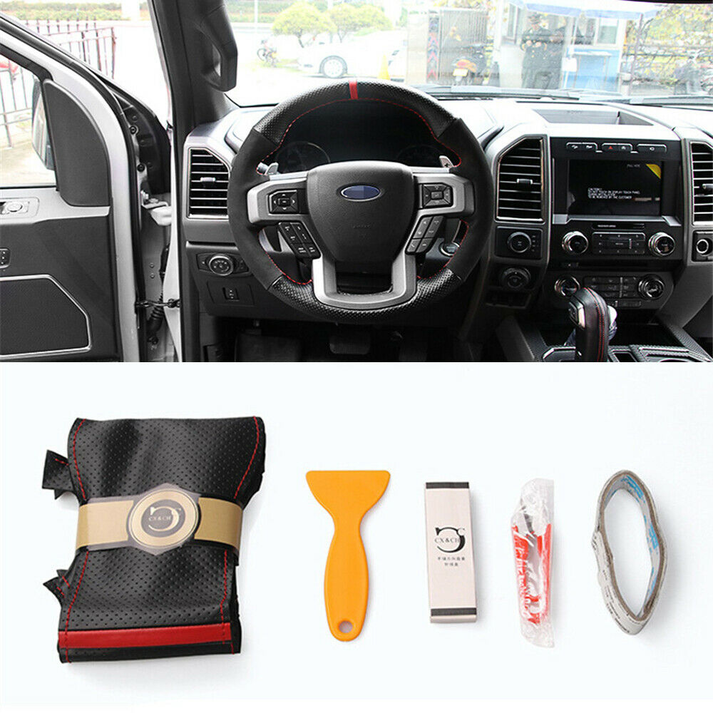 DIY Hand Stitch Car Steering Wheel Cover For Ford F-150 2015-2017 Lariat XL XLT