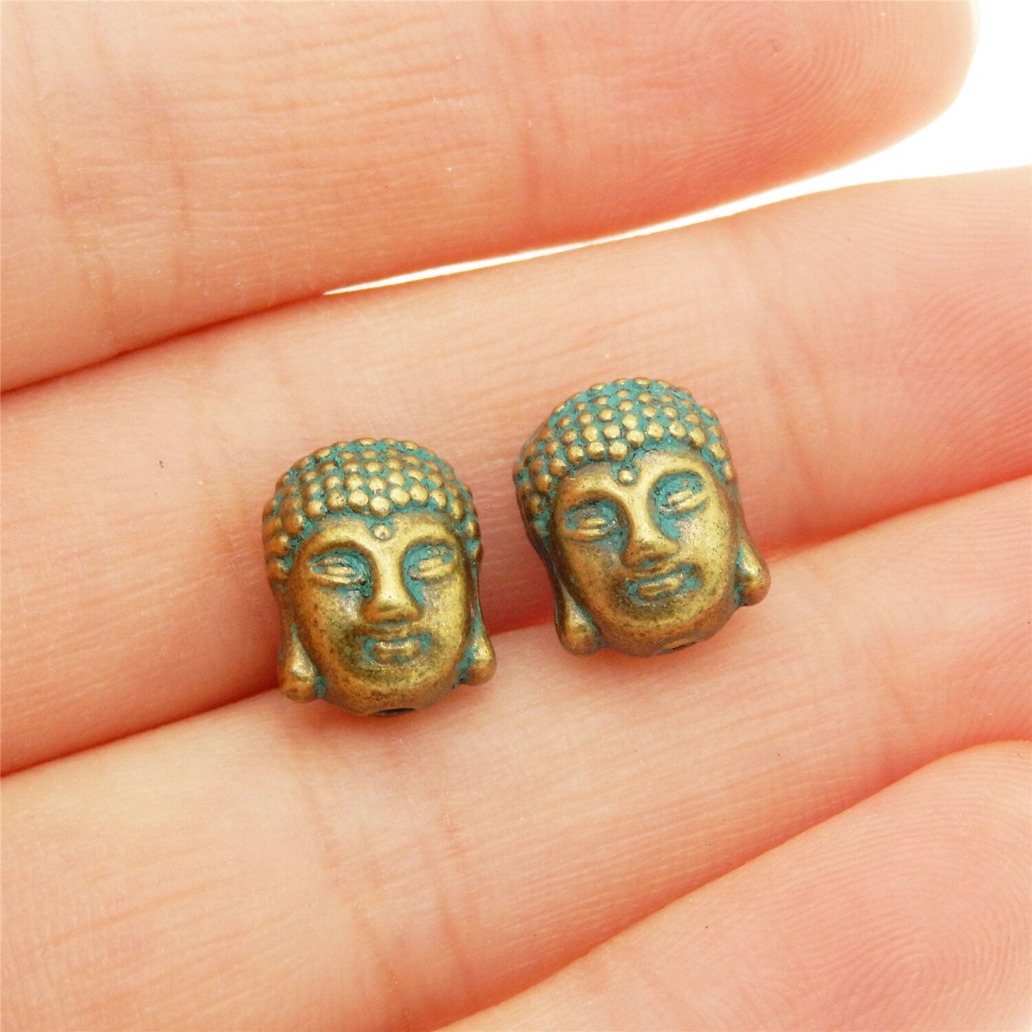 15 Retro Patina Buddha Head Loose Spacer Bead for Bracelet Necklace Craft 11x8mm