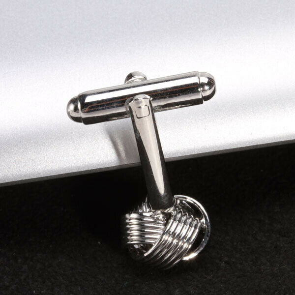 Stainless Steel Men Cuff Link Cufflinks - Black Stone+Wide Fine Thread Knot