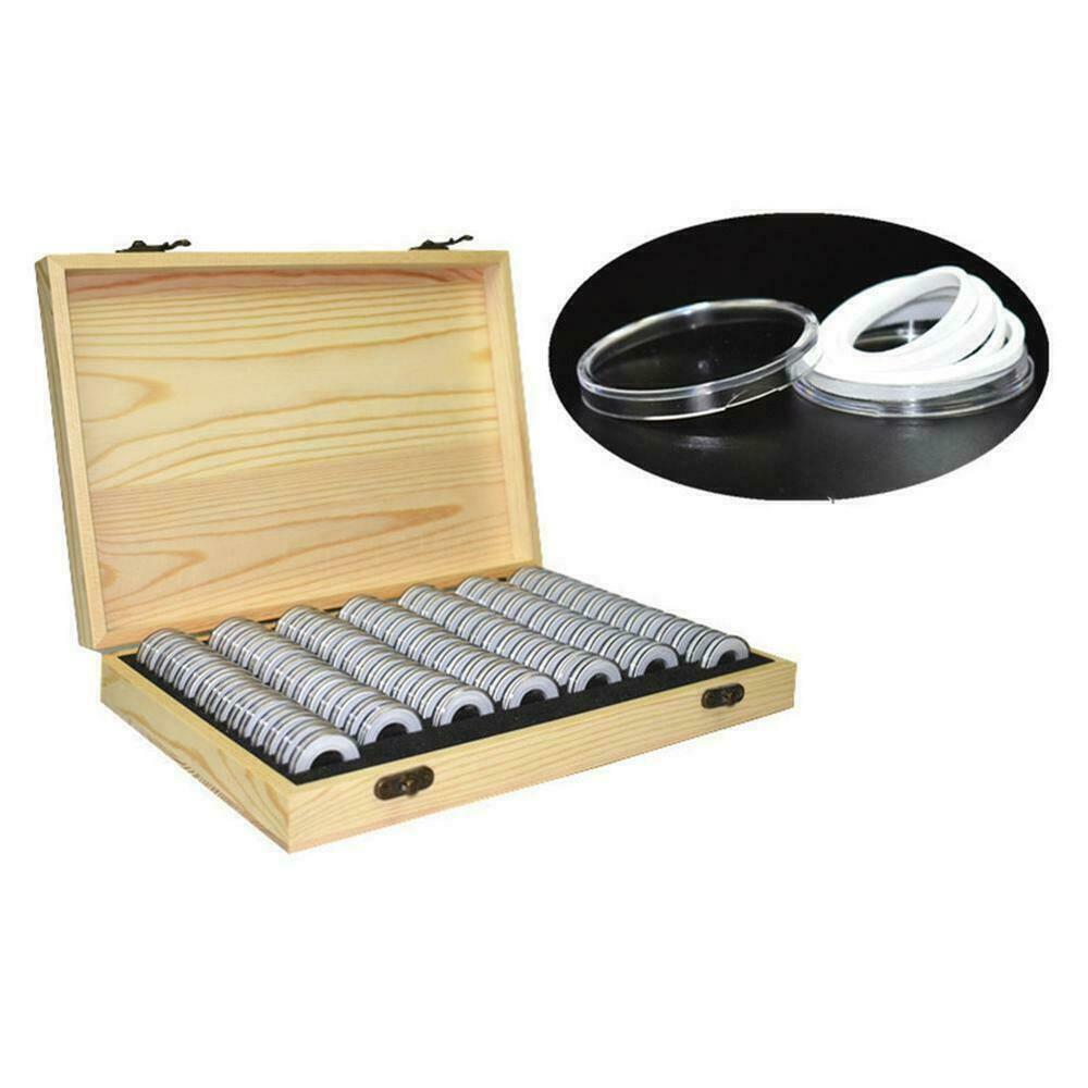 30Pcs Coins Capsules Holder Storage Case For Collectible Display with Wooden Box