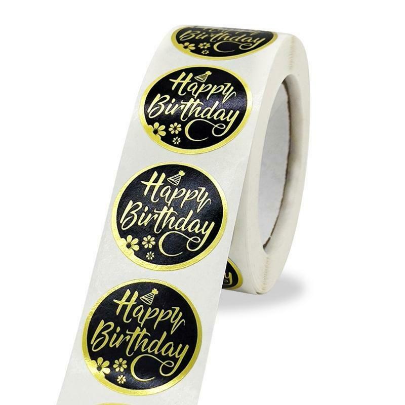 500pcs Bronzing Happy Birthday Stickers Round Seal Labels for Party Gift Decor
