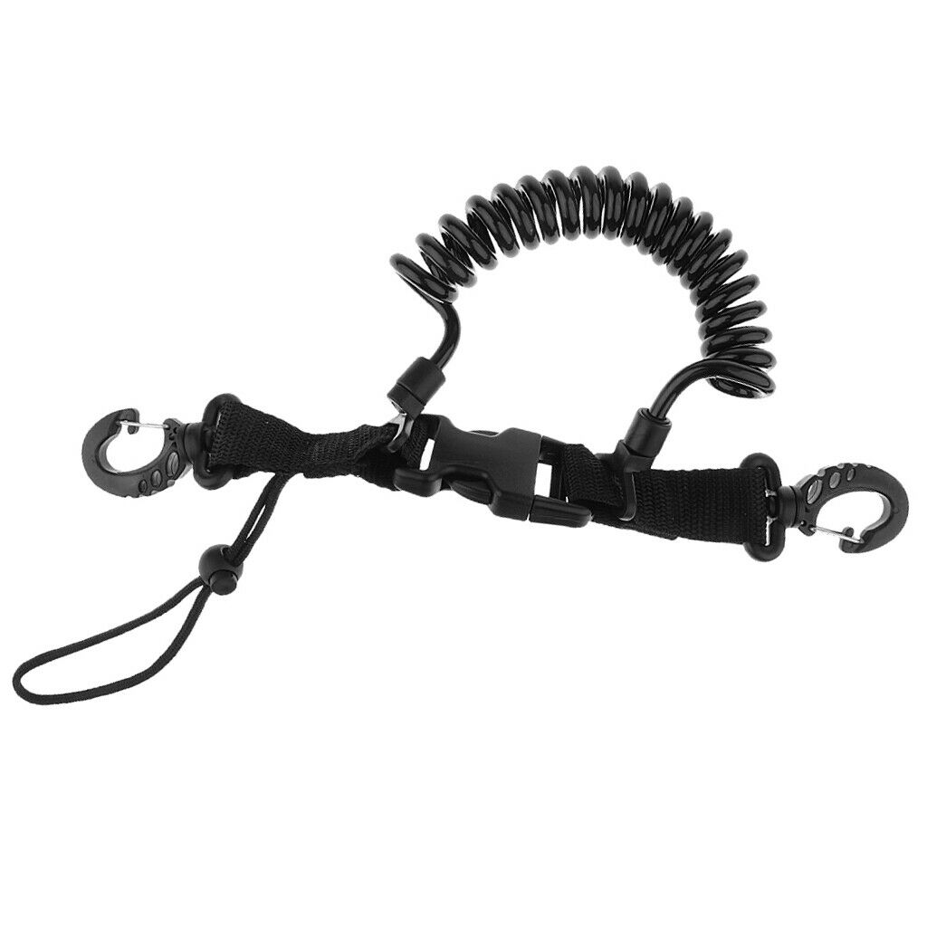 Diving Elastic Spring Coil Torch Lanyard Quick Release Black A