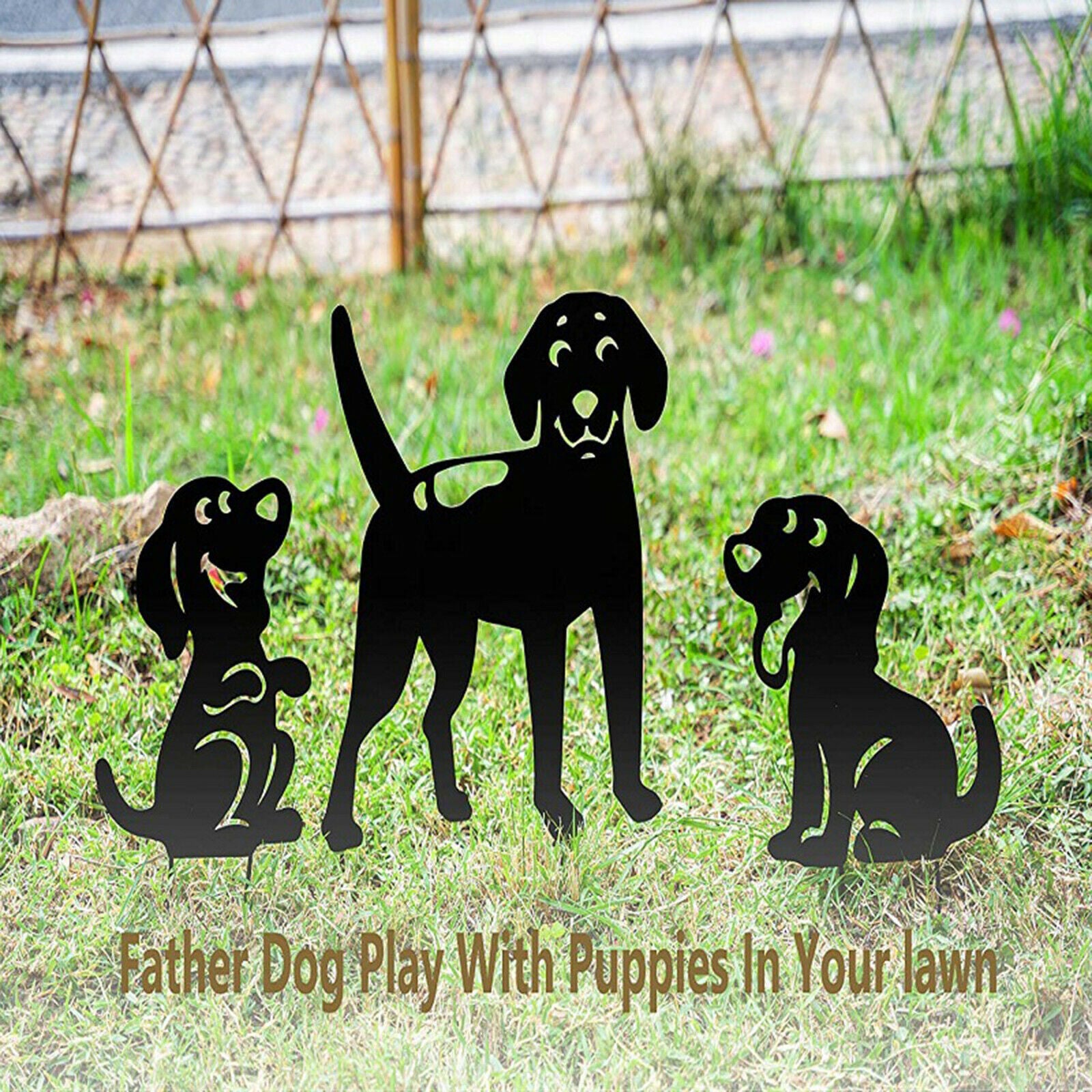 Acrylic Black Dog Silhouette Stakes Ornaments for Lawn Yard Garden Art