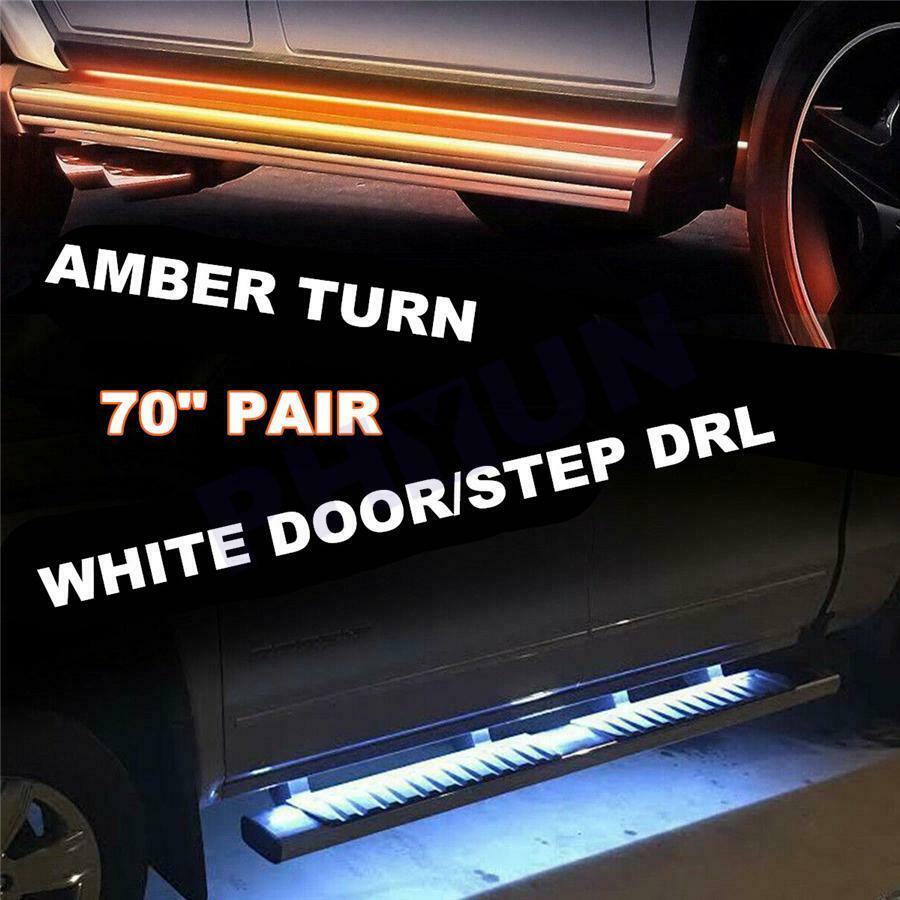 2pc 70"White/Amber(yellow-orange) Switchback/Light Strip Running Board Led Light