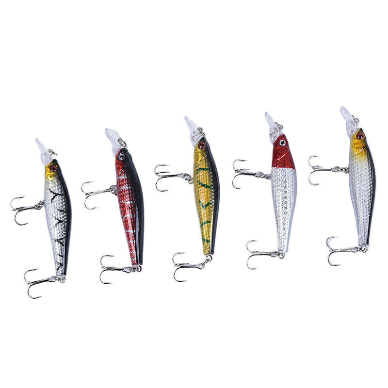 5pcs Fishing Bass Lures Diving Crankbait Minnow Bait Crank Baits Hook Tac bnS Pb