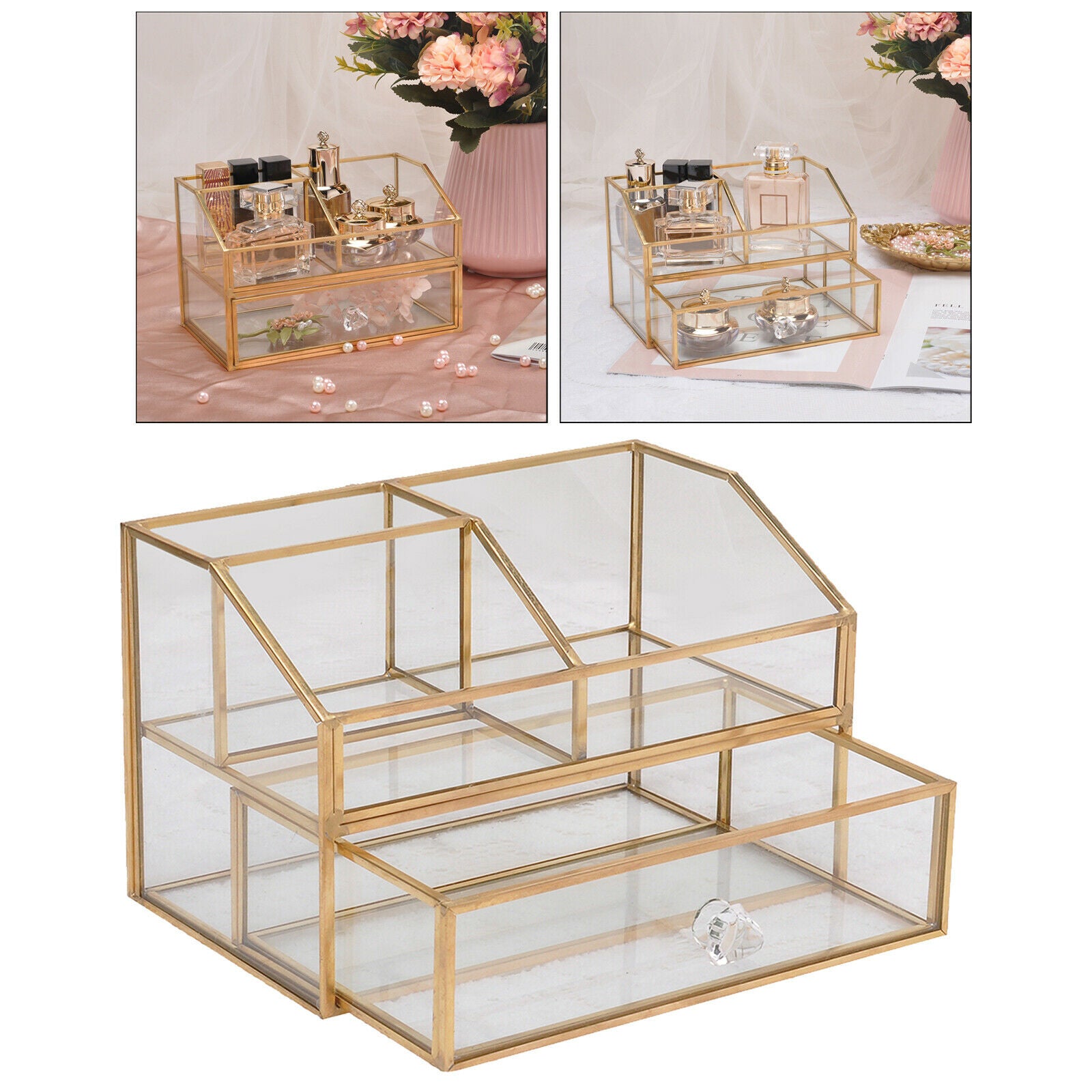Glass Cosmetic Storage Box Nordic Cosmetic Jewelry Storage Drawer Box Organizer