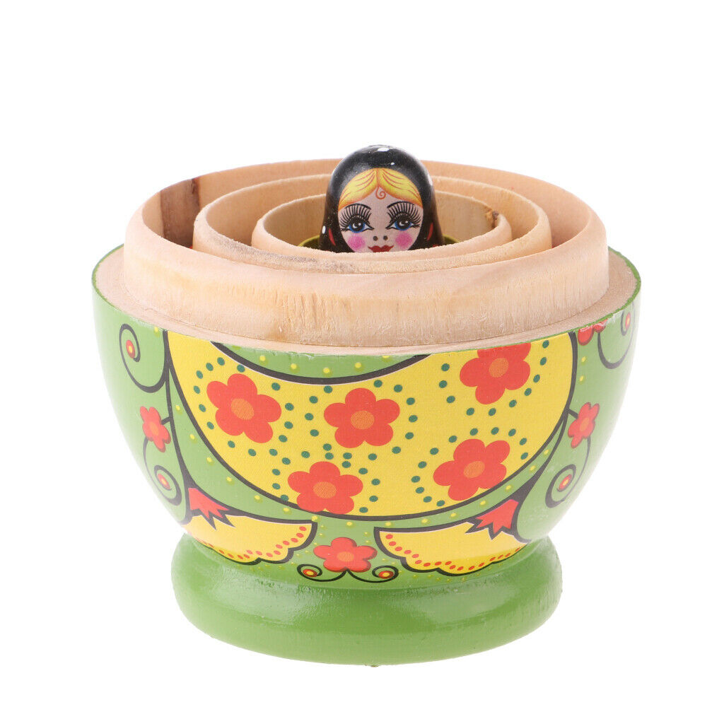 Set of 5 Wooden Russian Nesting for Kids -Green Matryoshka Home Decoration