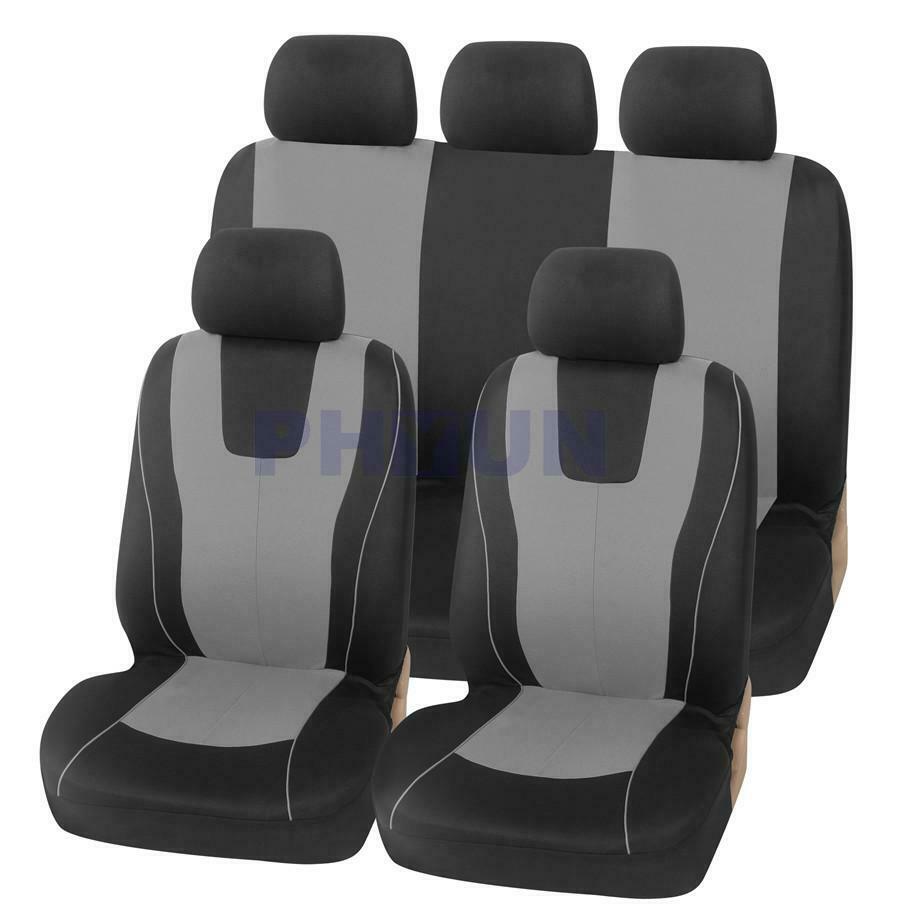 1 Set 5-Seater Black+Gray Car SUV Seat Covers Cushion w/Hooks Washable Universal