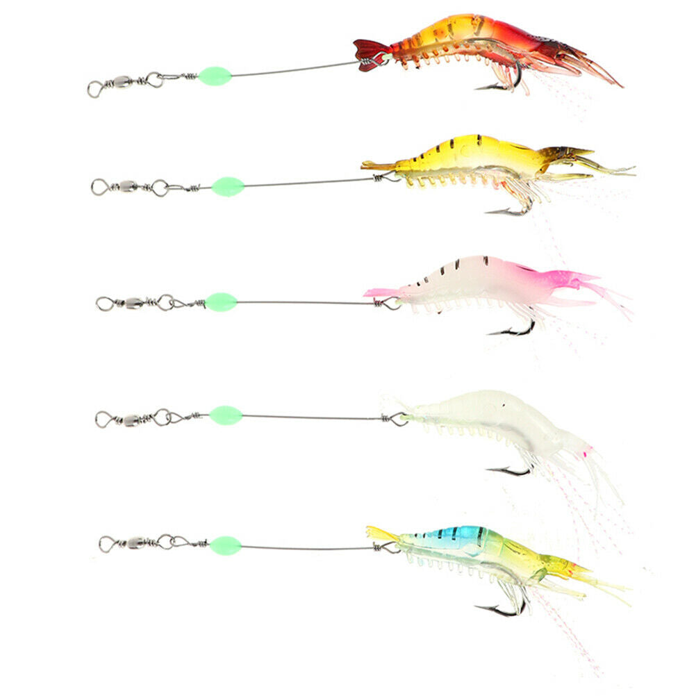 5pcs Soft shrimp bait luminous silicone prawn fishing lures hook bait 5 c.l8