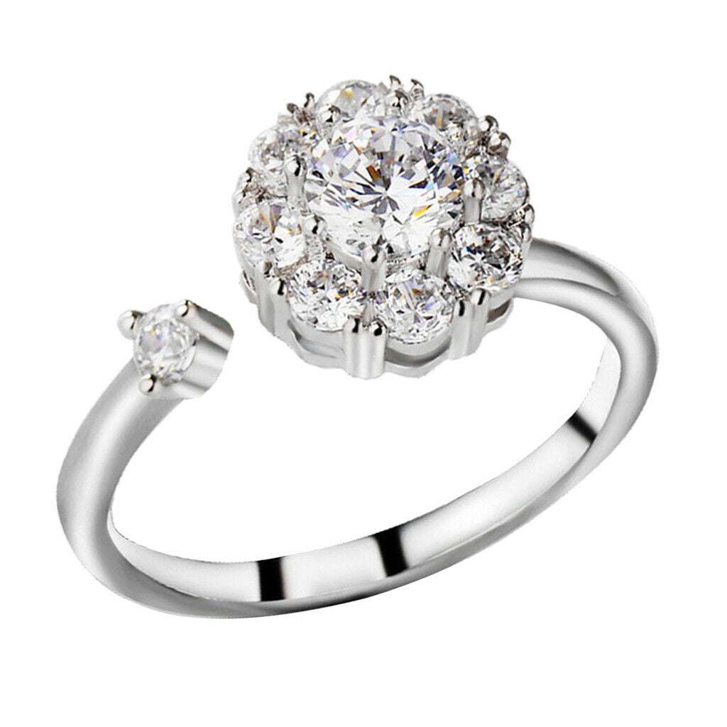 5x Womens Fashion Rotating Engagement Cubic Zirconia Ring Open Adjustable