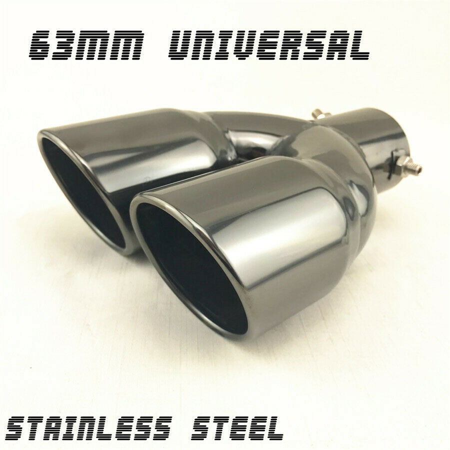 Black Stainless Steel Dual 2.5"Outlet Angled Round Exhaust Muffler Tip Tail Pipe