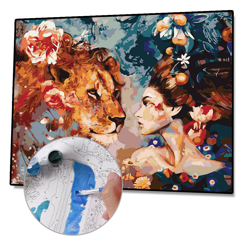 Painting By Numbers Kit DIY Beauty Lion Canvas Oil Art Picture Home Decor @