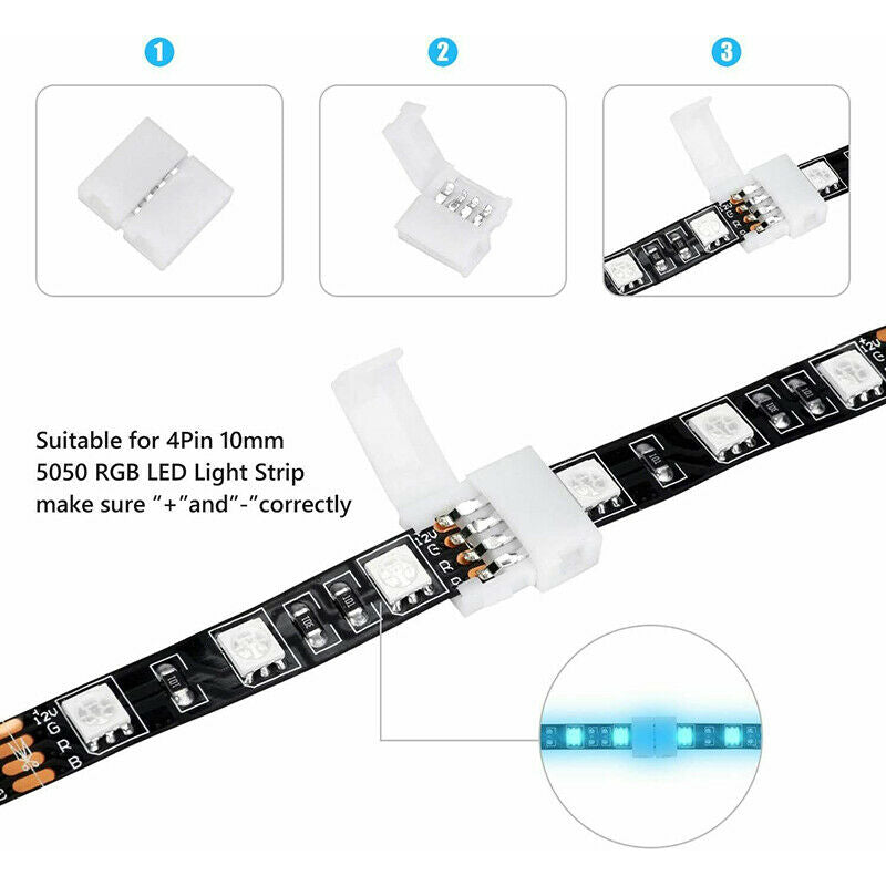 10pcs 4-pin 10mm  Solderless Gapless Connector for SMD 5050 RGB LED Strip Light