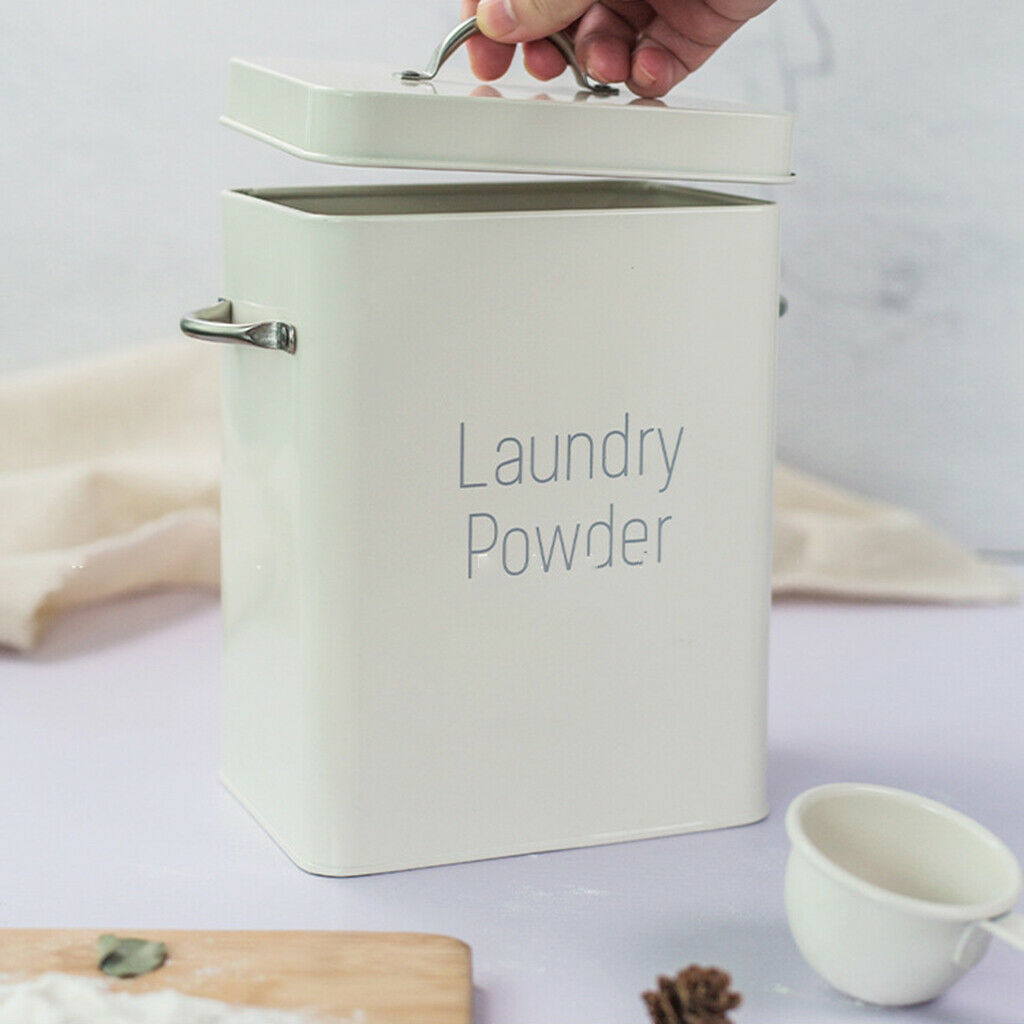 Laundry Powder Storage Tin Box Large Rice Organizer with Spoon White