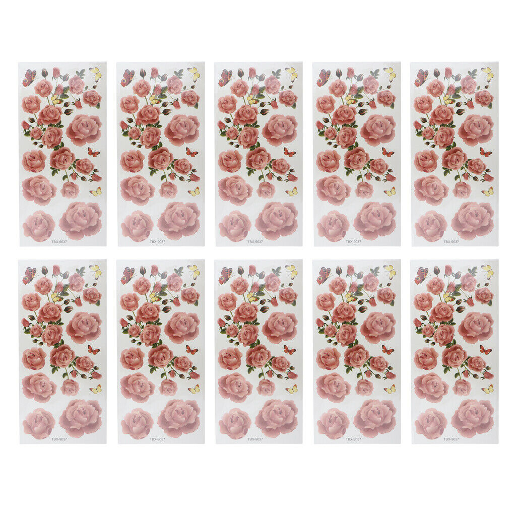 Pack of 10 Sheets Party Waterproof Flower Temporary Tattoo Stickers TBX-037