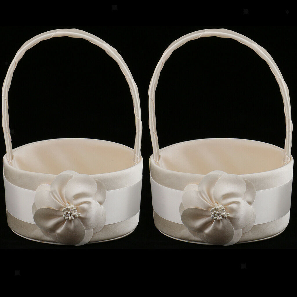 Pack Of 2 Pieces Of Delicate Round Champagne Satin Wedding Flower Girls