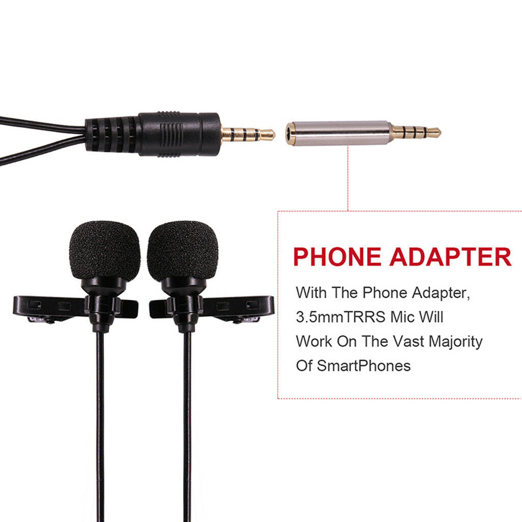 6m /19.68ft Dual-head Lavalier Microphone Professional Lapel Collar Mic