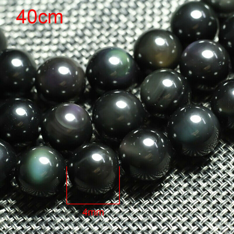 Natural Stone Beads Smooth Black Obsidian Round Loose Beads For DIY Brace.l8
